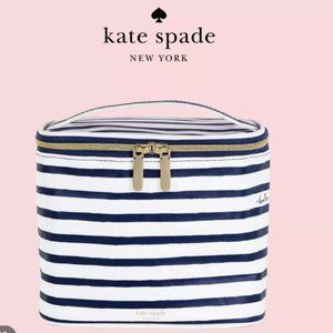 Kate spade white navy painted stripe travel lunch cooler bag nwt